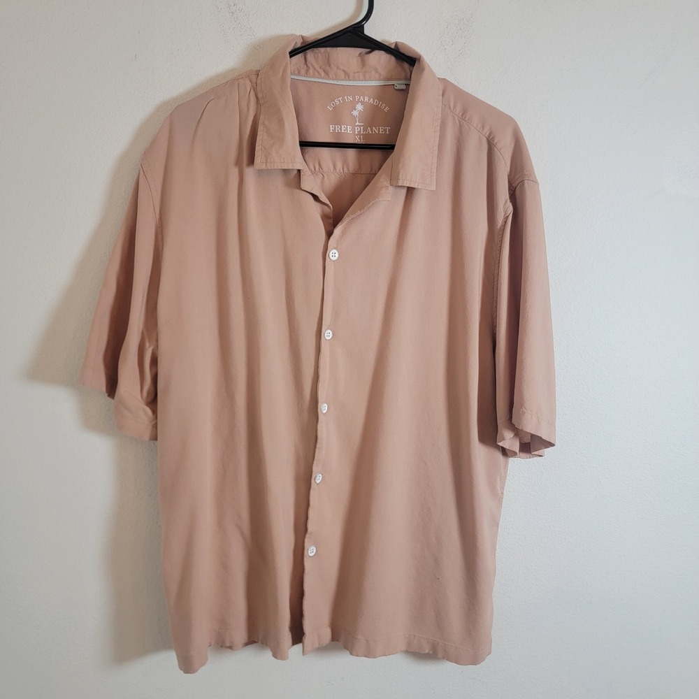Free Planet Shirt XL Button‎ Down Coastal Lost In Paradise Short Sleeve Cotton